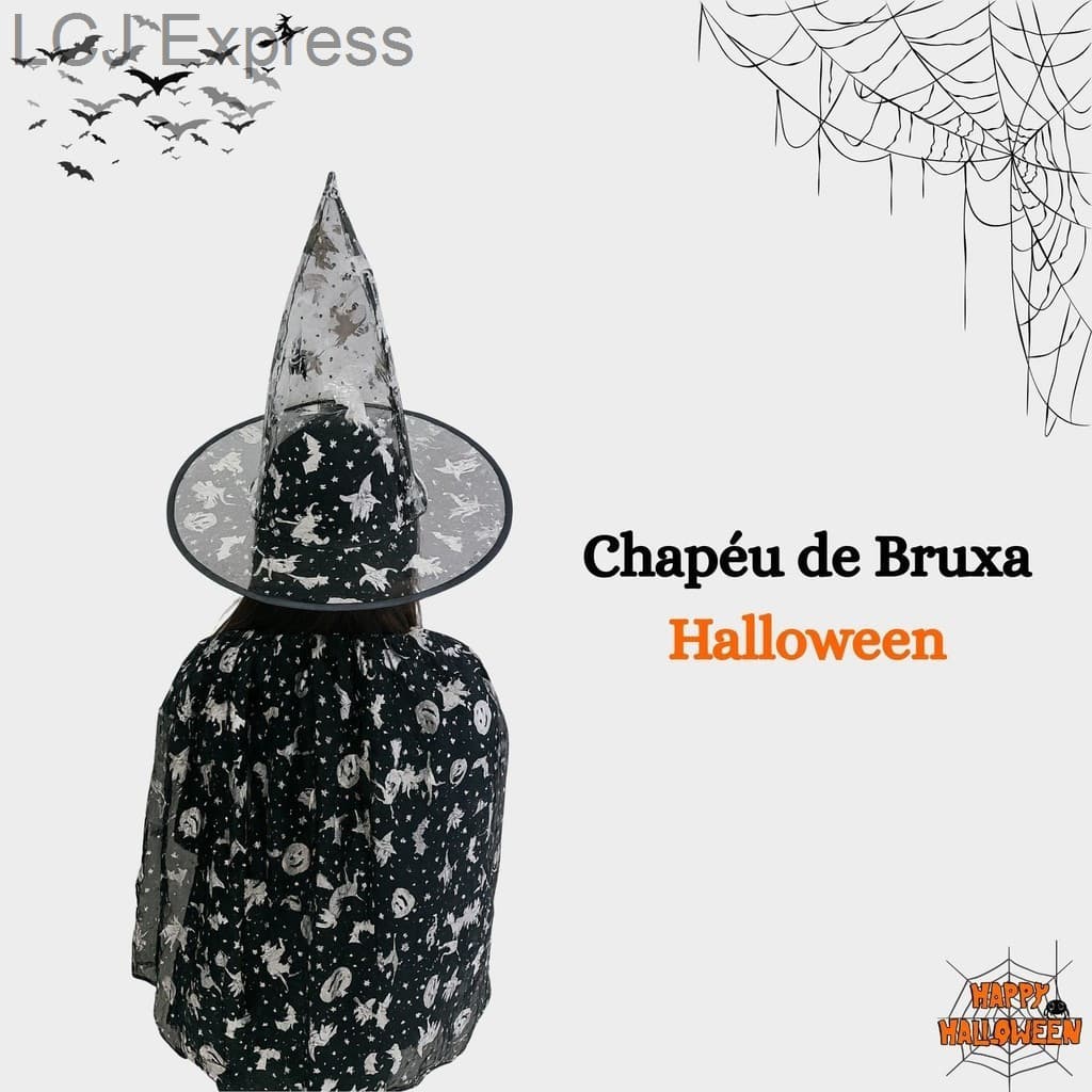 (V)Kit Fantasia Infantil Halloween – Capa com Chapéu Prateado 🕸️🎃5FAG