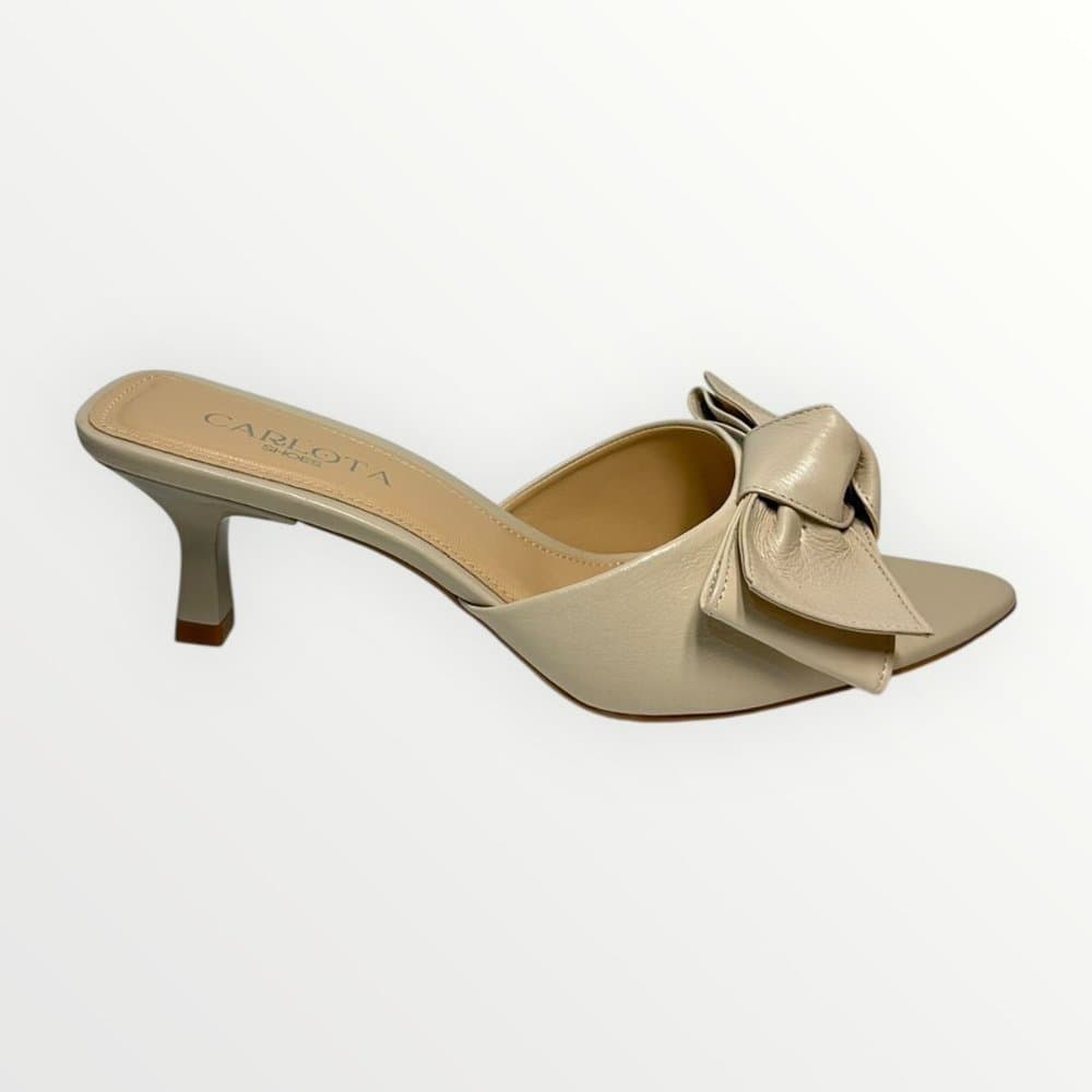 Tamanco Feminino Ane Couro Off White Salto 6cm - Tamancos Delicados Dia a Dia - Presente Mulher