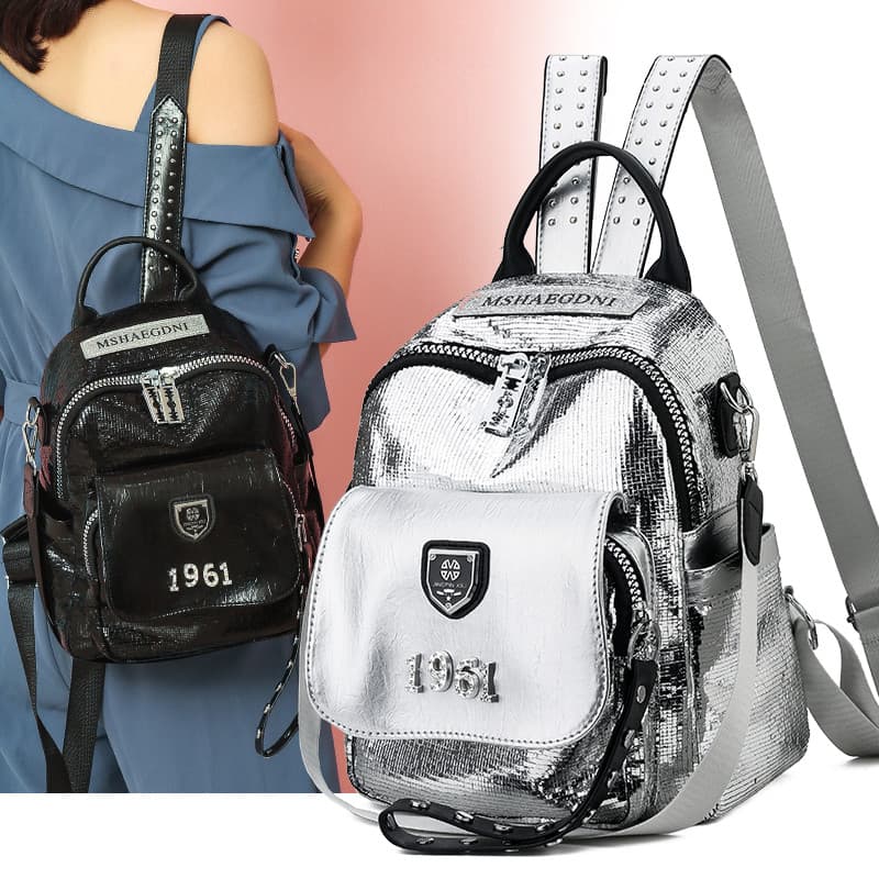 Explosão Crack mochila feminina 2025 novo estilo lantejoulas na moda novo All-Match moda pequena mochila de um ombro dup