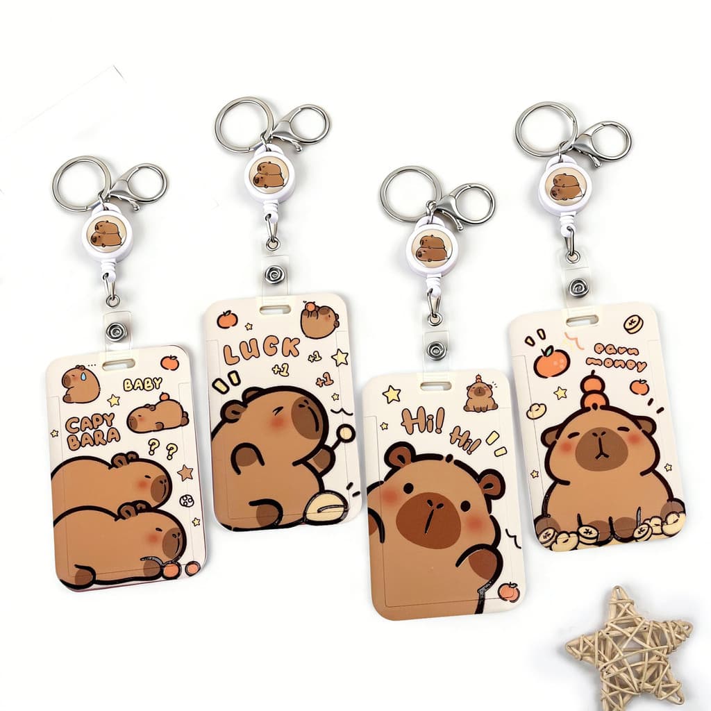 Porta-Cartões De Capivara Kawaii Com Chaveiro , Carretel Retrátil Para Trabalho , Crachá , Ônibus , Cartão De Acesso , C
