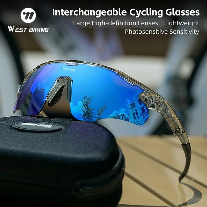 WEST BIKING Óculos de Ciclismo Fotochromáticos/Polarizados/Coloridos com 3 Lentes Substituíveis, Óculos de Ciclismo TR90