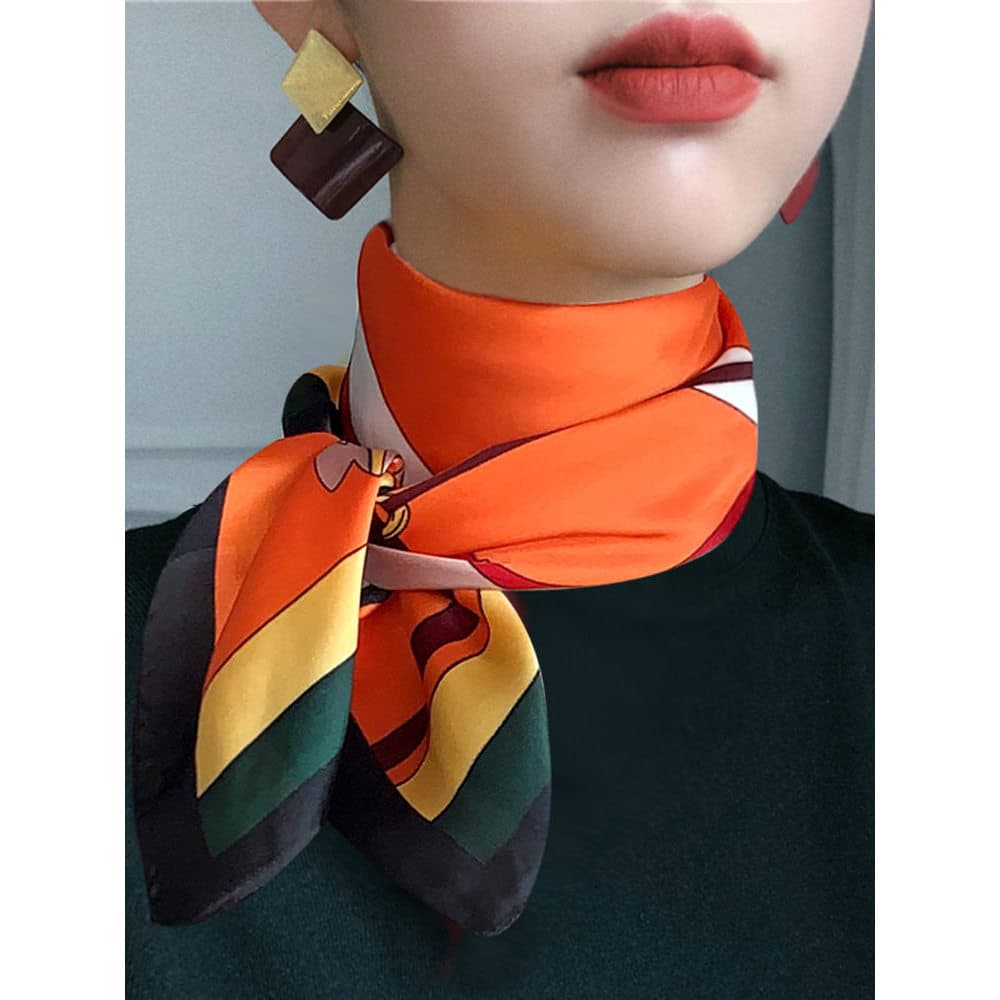Lenço de seda 70 pequeno lenço quadrado primavera outono inverno estilo ocidental laranja babador cachecol High-End femi