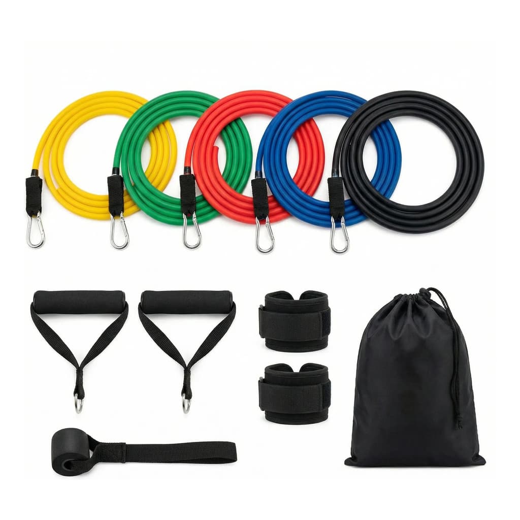 Kit Tubing Elástico 11 Peças Treino Funcional Academia Extensor Musculação Multicor Exercicio em Casa