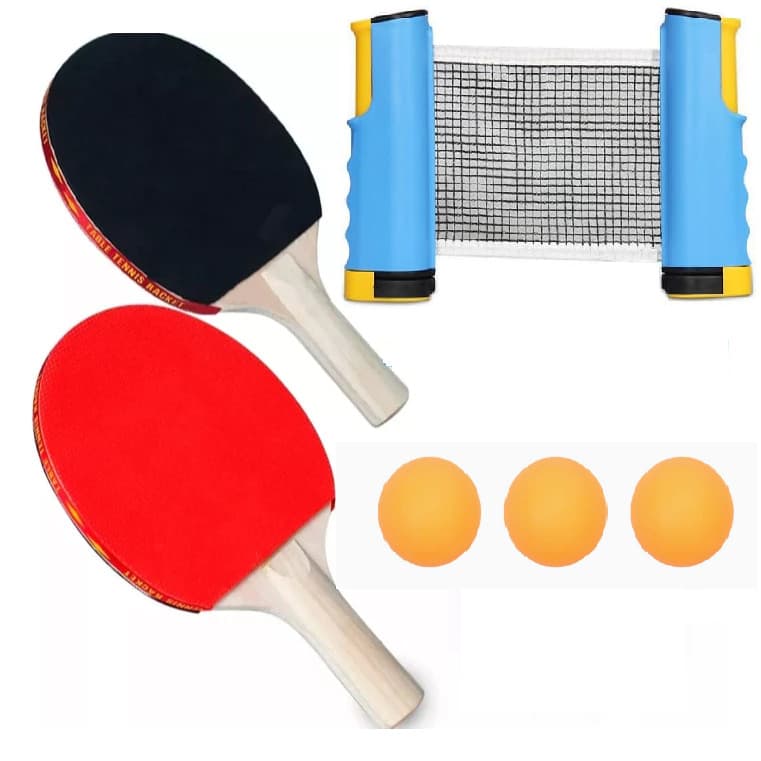 Kit Tenis de Mesa Portatil Rede Retratil + 2 Raquetes + 3 Bolas Ping Pong