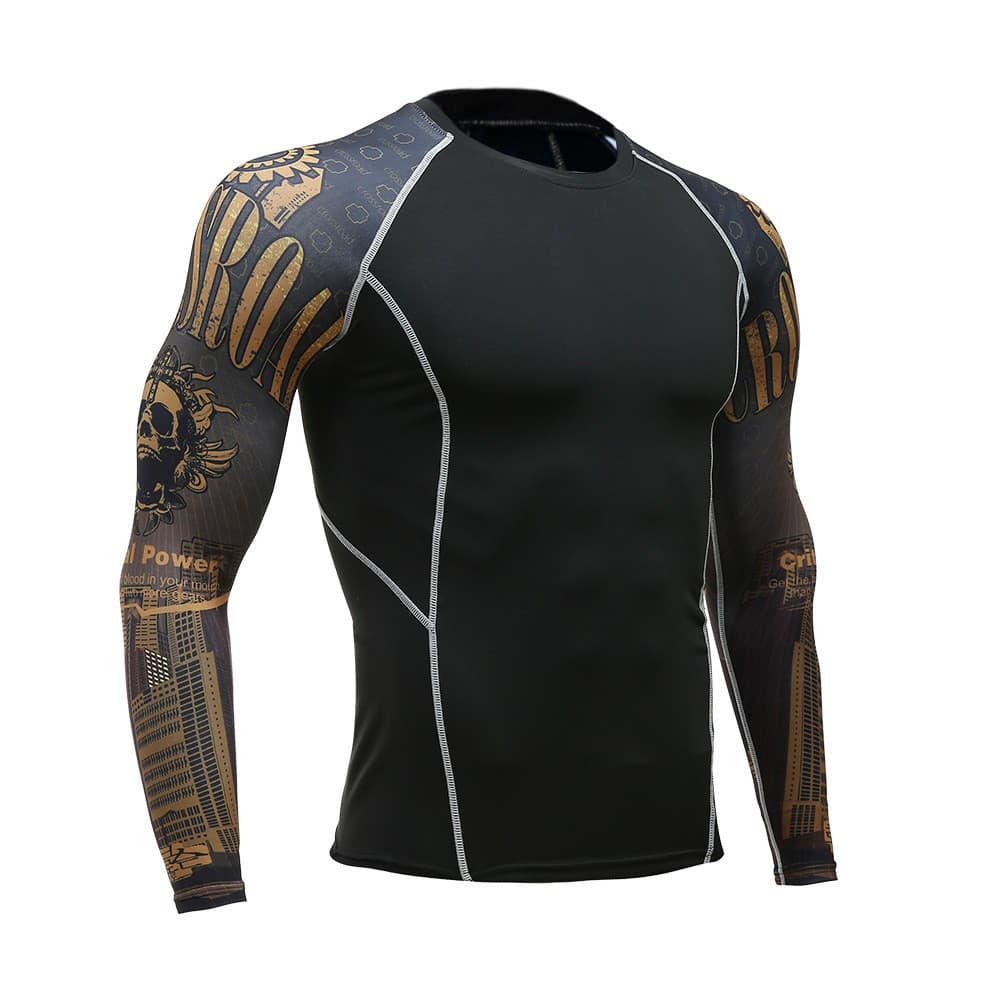 Men's Sun Protection Long Sleeve Cycling Shirt Compression Skin Sports T-Shirt Rashguard MMA Workout Base Layer