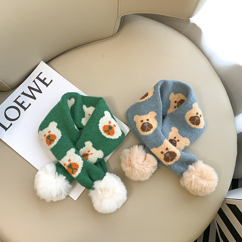 Ins outono inverno coreano bebê bonito urso malha lã bola cachecol bebê All-Match quente passeio cachecol de lã