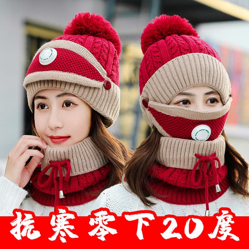 Chapéu feminino inverno forro de lã babador de três peças ao ar livre quente à prova de frio chapéu engrossado ciclismo