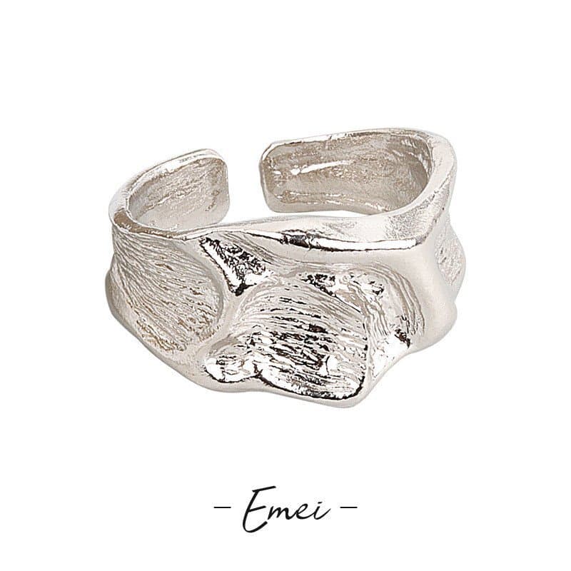 Anel Mais Vendido: Design de nicho em estilo coreano com textura irregular e escura de rugas, anel aberto.
