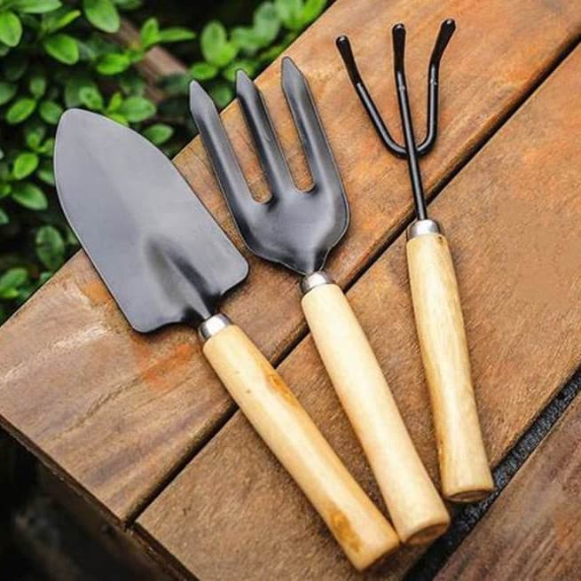 Kit Jardinagem Garfo Pazinha Larga Transplantador 3pçs Preto