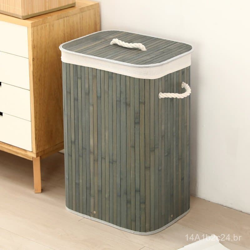 Caixa de armazenamento de bambu para guarda-roupa mais vendida, cesto de roupa suja de algodão e linho, caixa de armazen