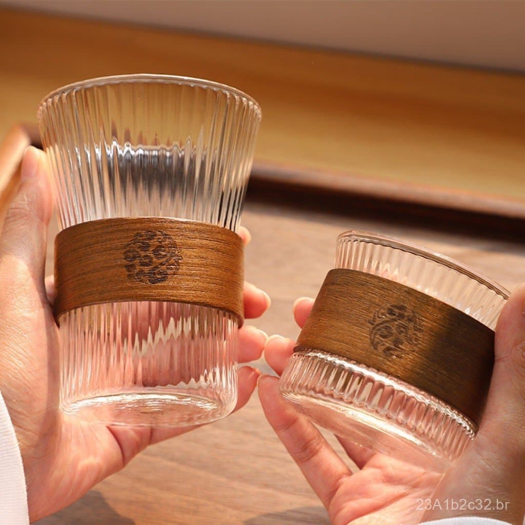 Copo de vidro resistente ao calor, altamente atraente, com cintura em formato de acordeão, copo para café feito à mão, c