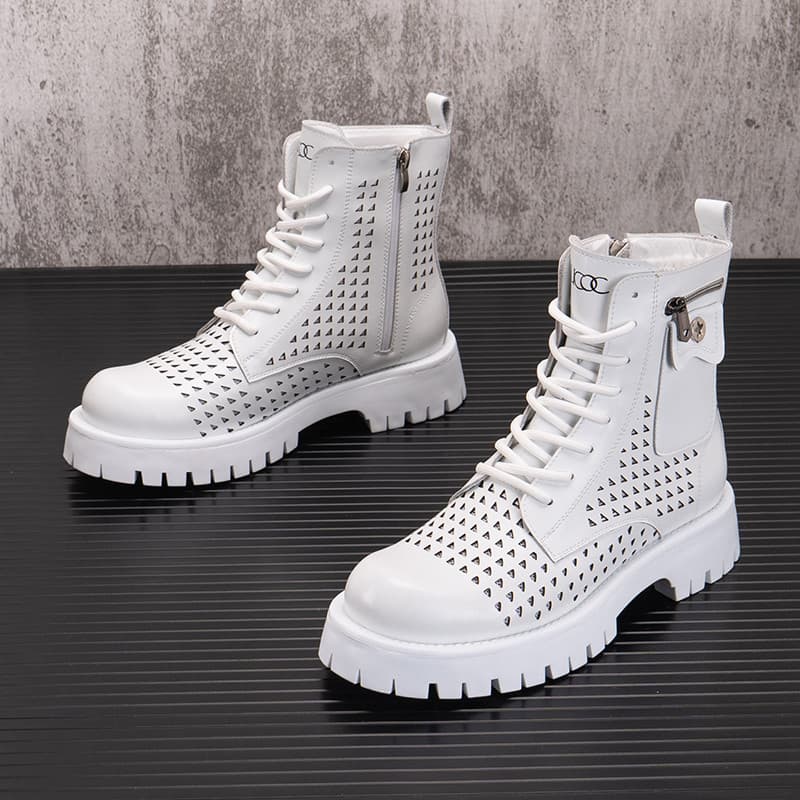 Botas Martin ocas masculinas verão respirável fino de alta qualidade sapatos casuais de sola grossa botas brancas botas