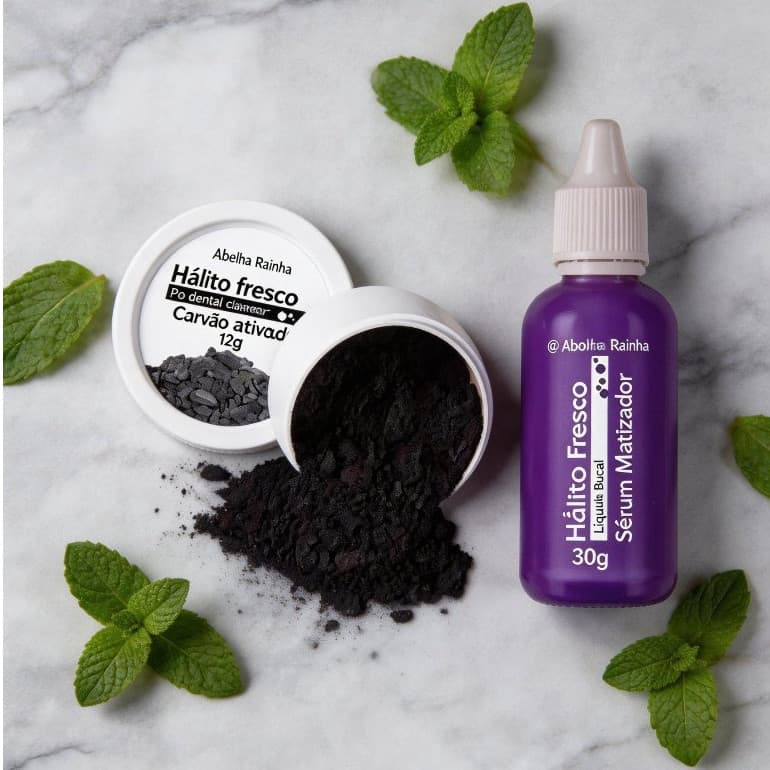 Kit Hálito Fresco – Pó Dental Carvão Ativado + Sérum Matizador Dentes Mais Brancos