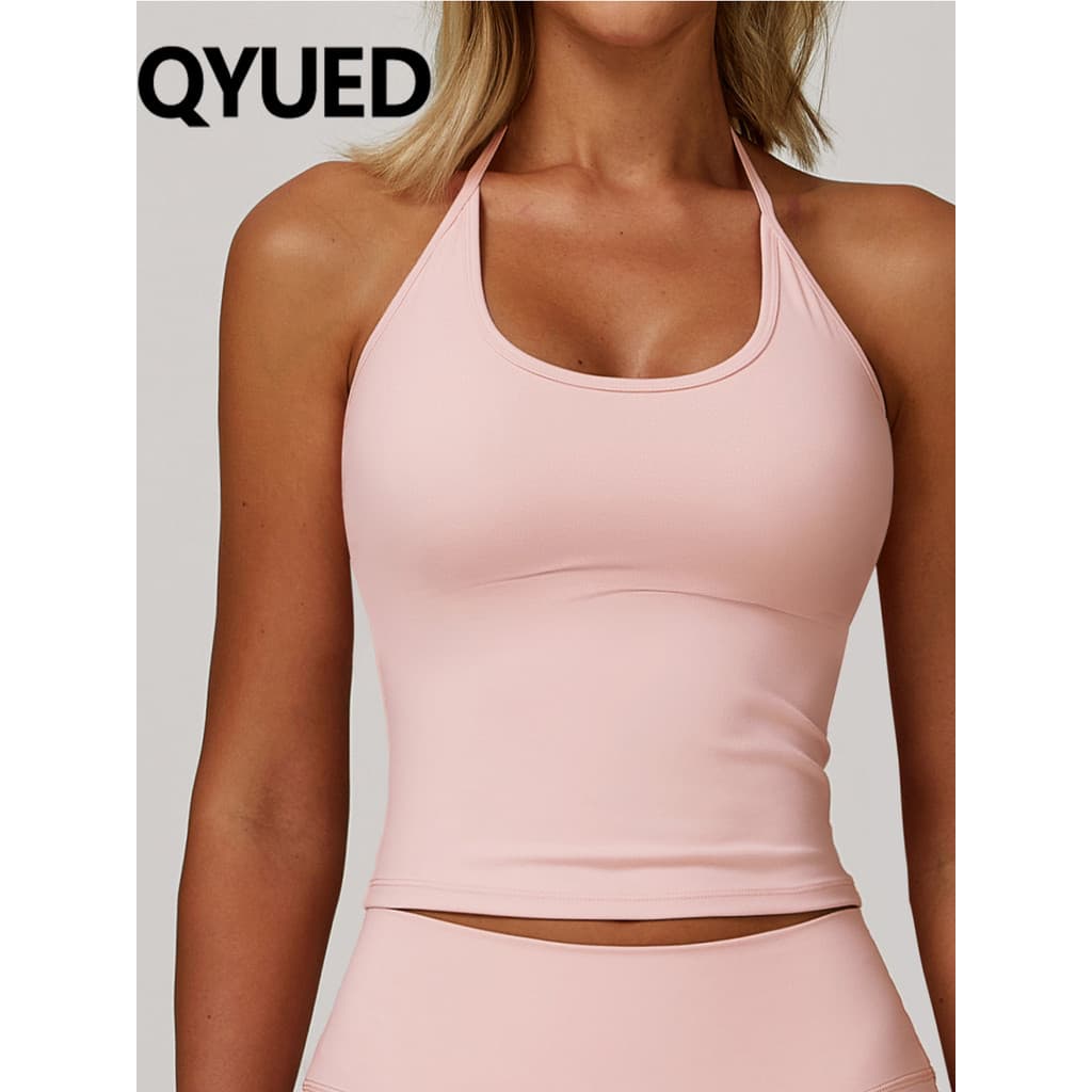 Halter Lace-Up Linda Costas Colete de Yoga com Almofada no Peito Casual Elástico Apertado Desgaste Exterior Esportes de