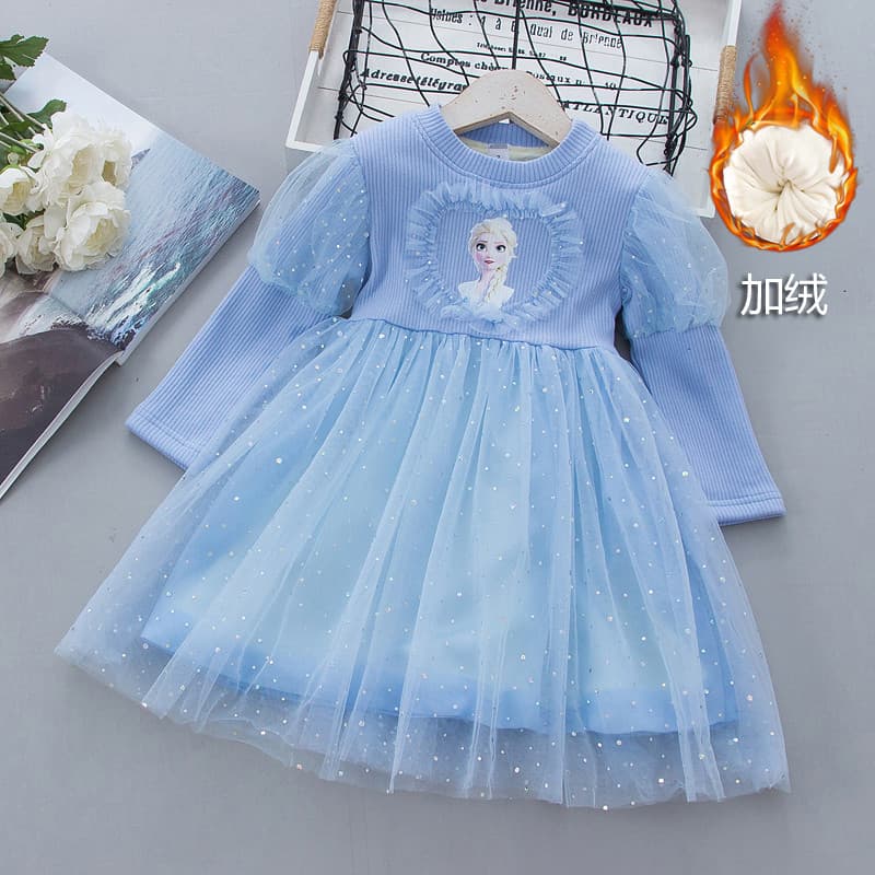 Meninas inverno Elsa vestido de princesa bebê versão coreana outono inverno vestido crianças moda forro de lã engrossado