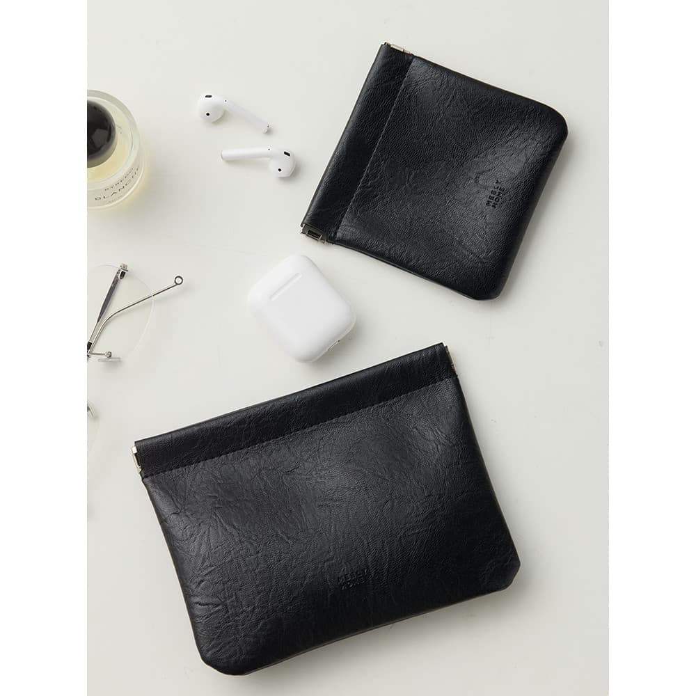 Mili estilo saco cosmético portátil saco de armazenamento de couro fechamento automático estilhaços pequeno saco fone de