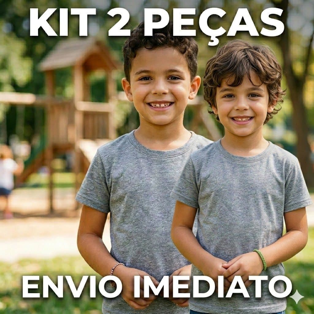 Kit 2 Camiseta Básica Infantil Cinza Mescla Lisa 100% Poliéster Para Estampar E Escola (Não Amassa)