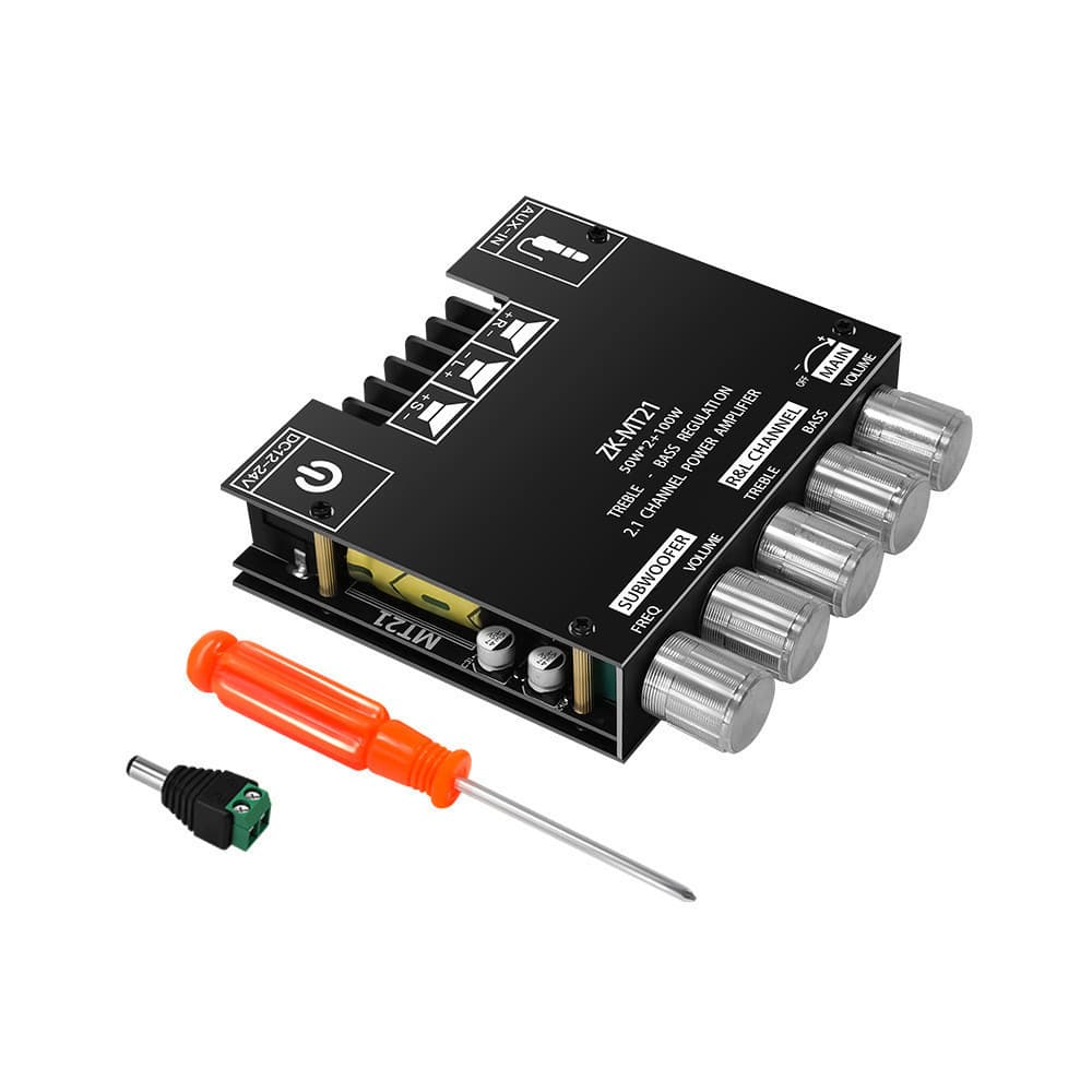 Módulo Amplificador De Potência Digital Bluetooth ZK-MT21 50W * 2 + 100W 2.1 Canais, Tom Alto E Baixo Super Bass