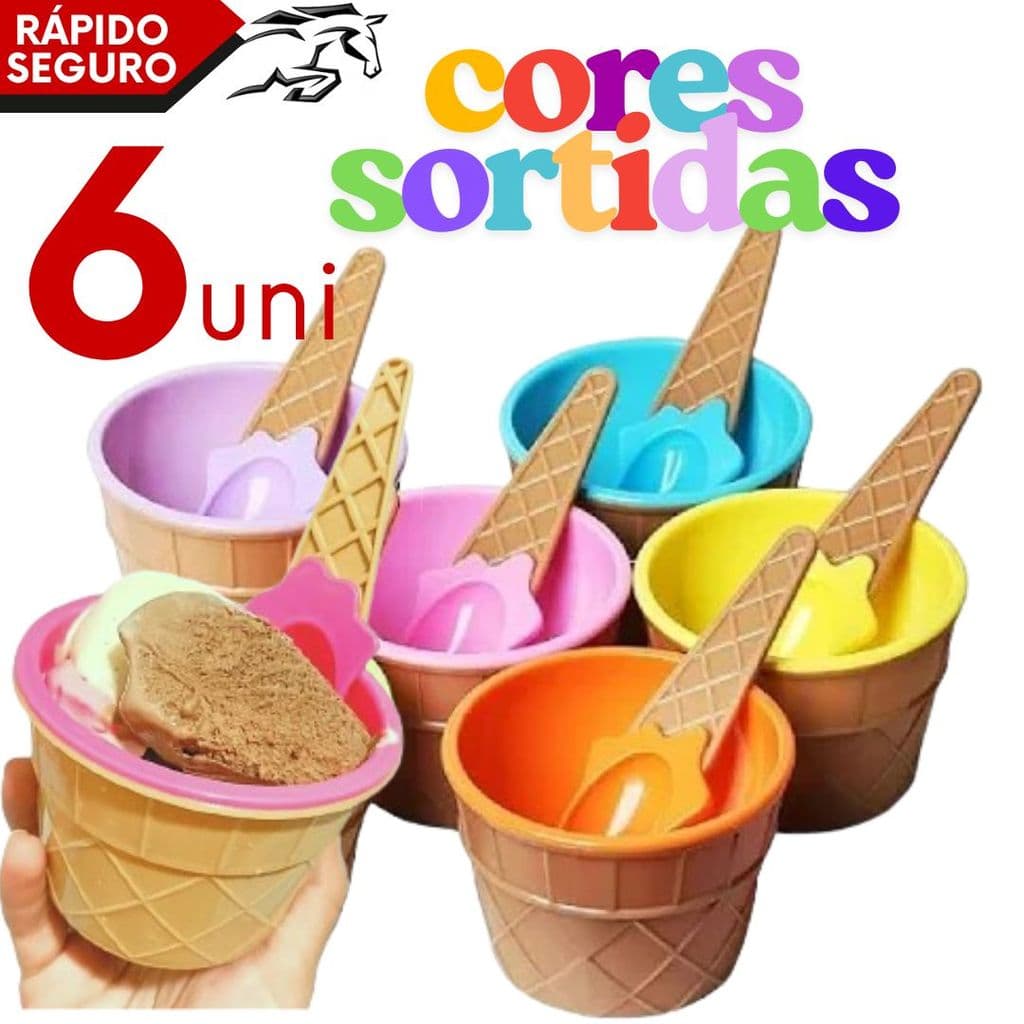 Jogo Tigelas Casquinha Plástico com Colher para Sorvete Sobremesa Frutas Pave de Natal