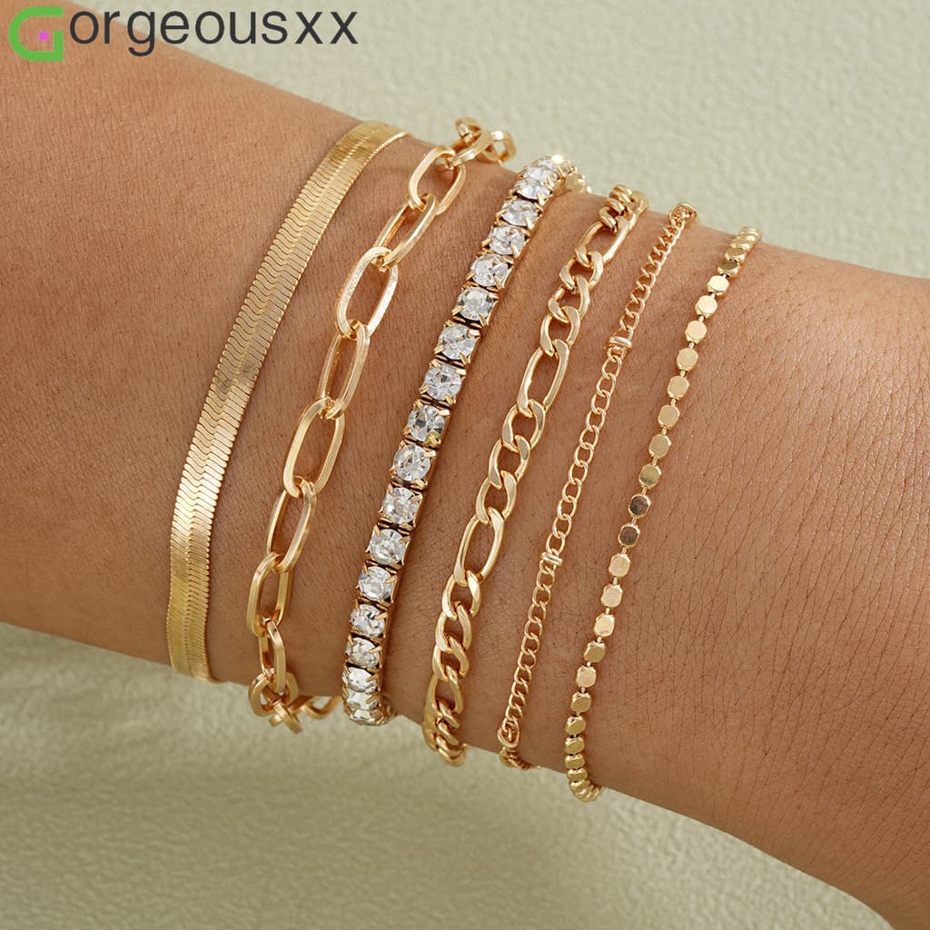 [Gorgeousxx] Luxuosa Corrente De Pulso De Strass Para Mulheres Simplicidade Pulseiras Da Moda Joias Suíte
