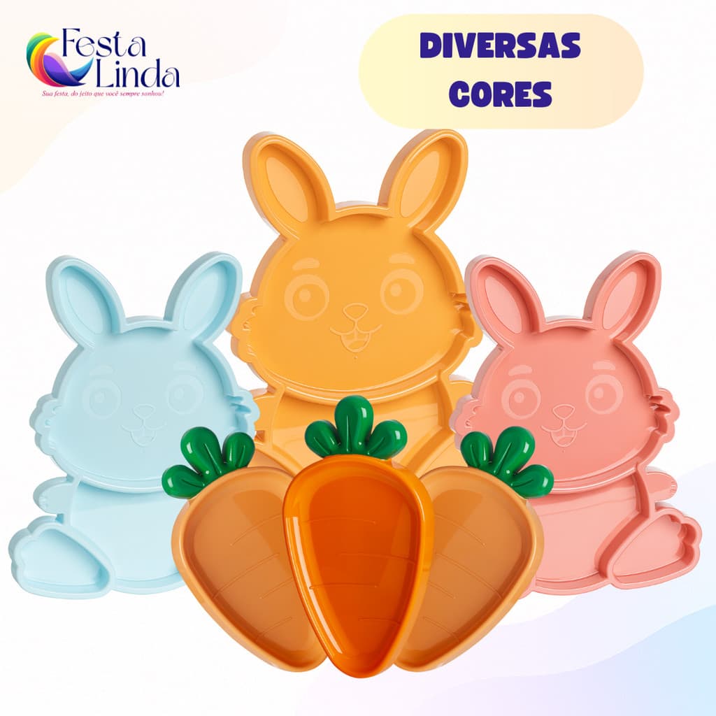 Kit Bandeja Petisqueira Páscoa 3 Coelhos e 3 Cenouras - Festplastik