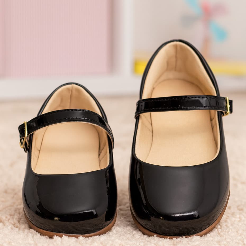 Sapatilha Infantil Menina Verniz Preto Bailarina Confortável Escolar Antiderrapante 16 ao 35