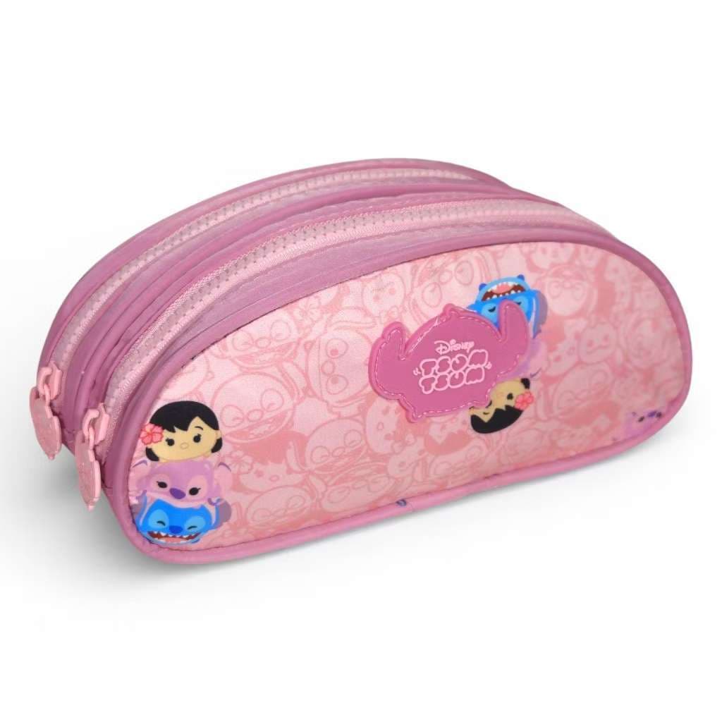 Estojo Duplo TsumTsum Stitch Disney Escolar Clio Rosa e  Roxo