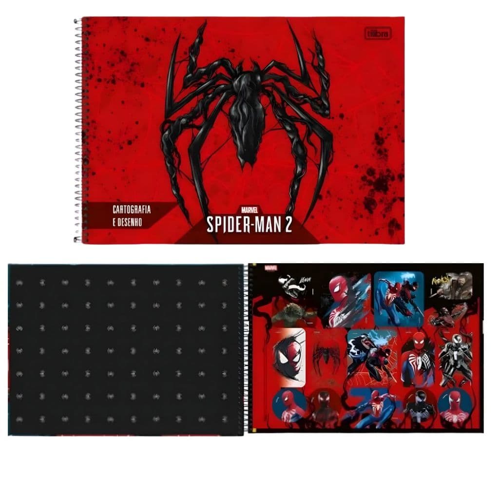 Kit 3 Caderno Spiderman Brochurão adesivos +cartografia +Lápis preto Borracha Apontador Homem Aranha