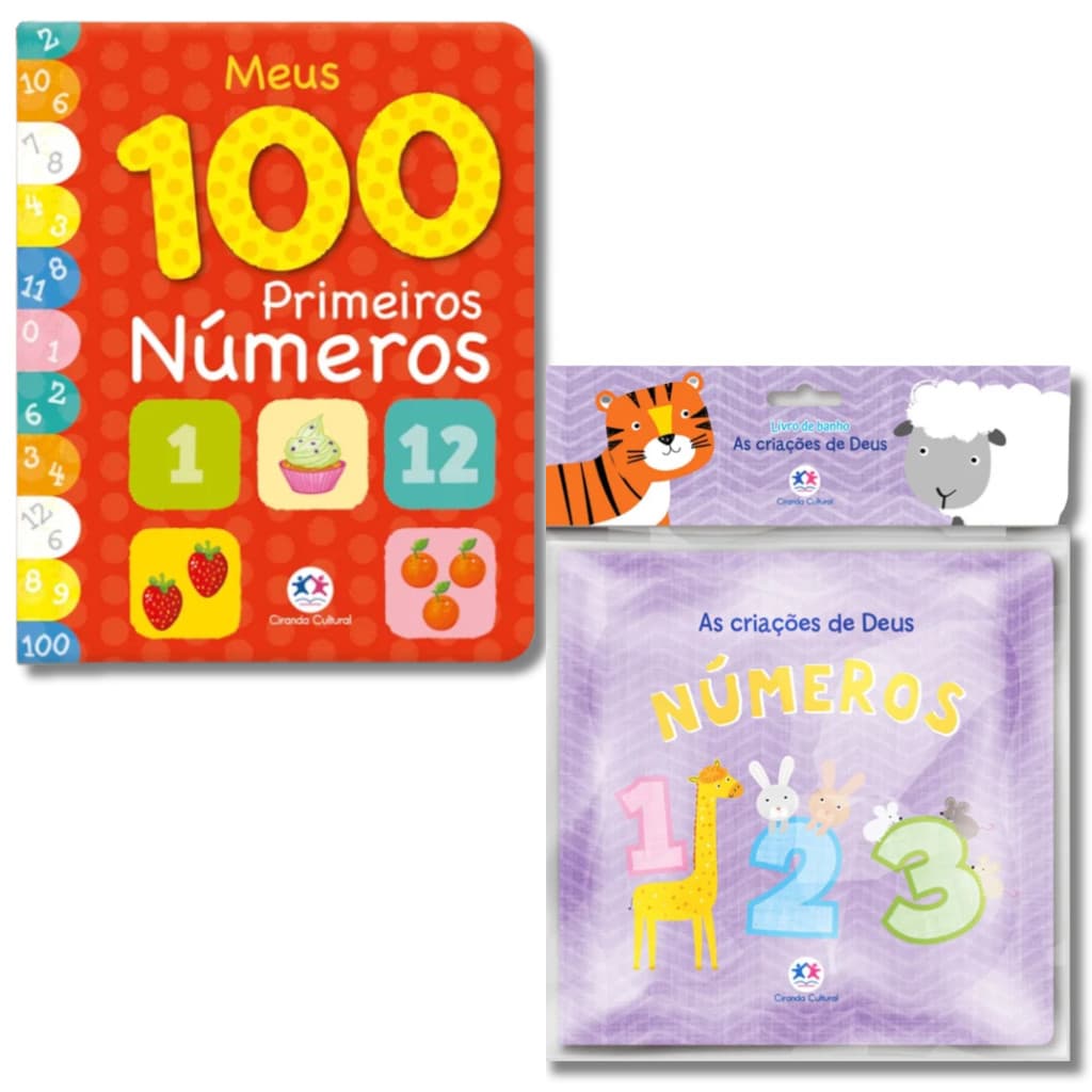 Kit 2 Livros | Meus 100 Primeiros Números + As Criações de Deus - Livro de Banho
