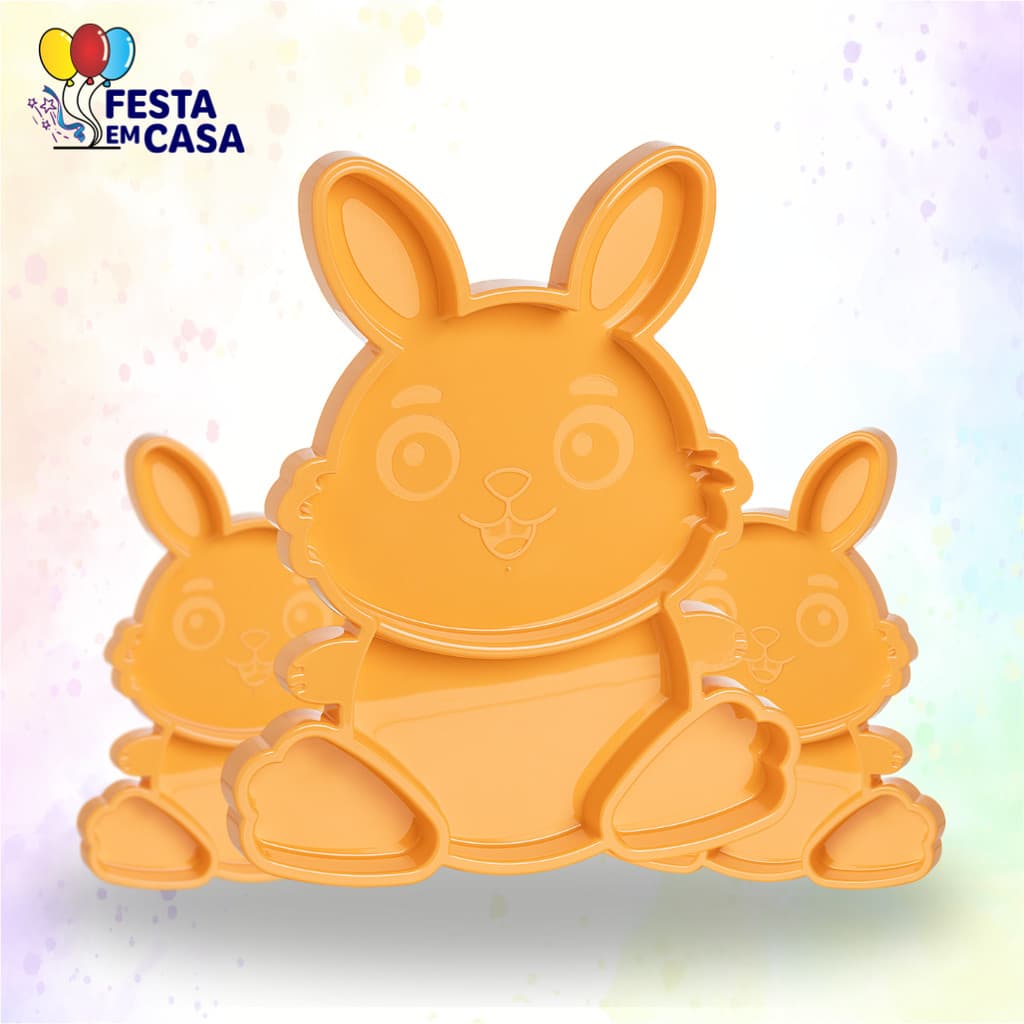 Kit 3 Bandejas Petisqueira Coelho Festplastik Diversas Cores
