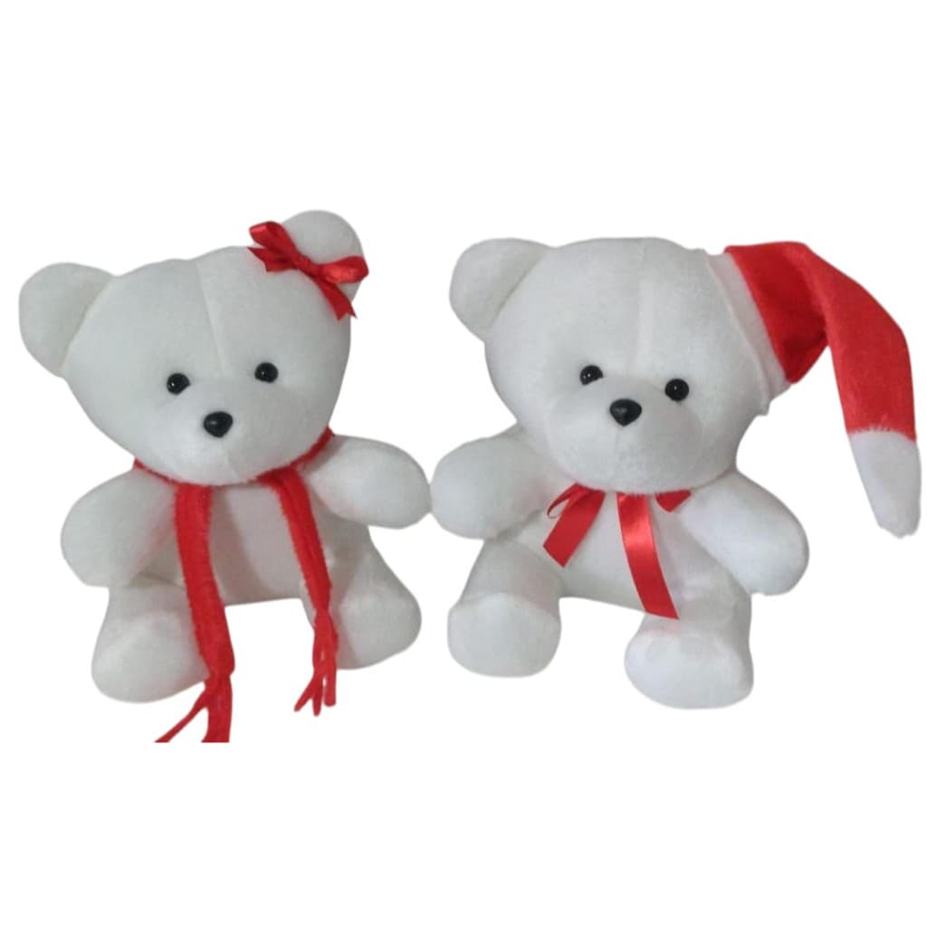 Ursinho branco de Natal com gorro ou touca/ kit com duas pelúcias enfeite de Natal/ Pronta entrega/envio imediato.
