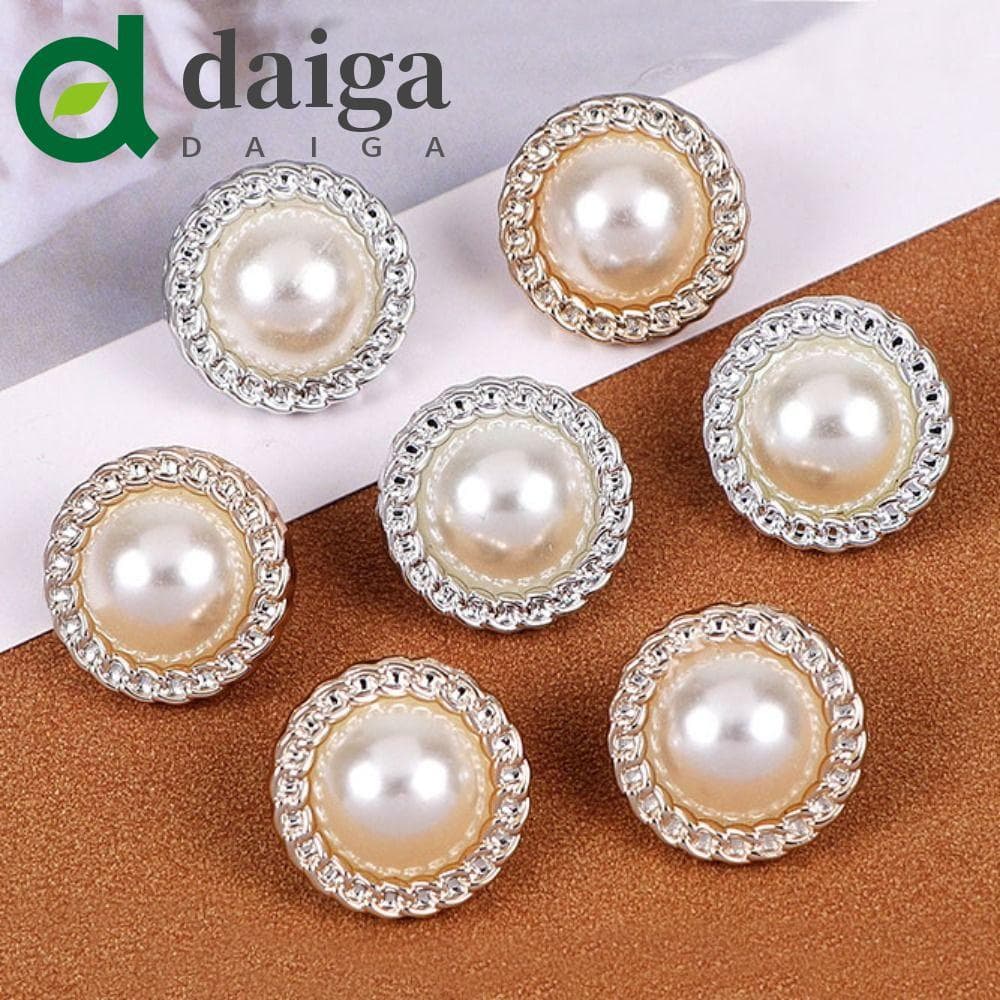 DAIGA 50 Peças Botões De Pérola , Botão Redondo De Roupas Vintage De Costura De Liga Brilhante DIY