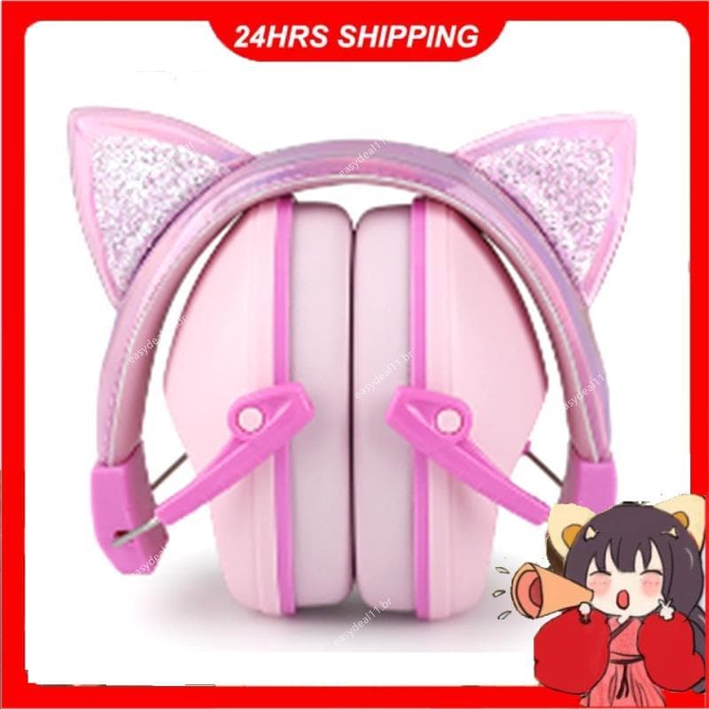 Orelhas De Gato Rosa Crianças Earmuffs Ajustável Anti-Ruído Protetor Auditivo Para Estudo E Sono Cancelamento De