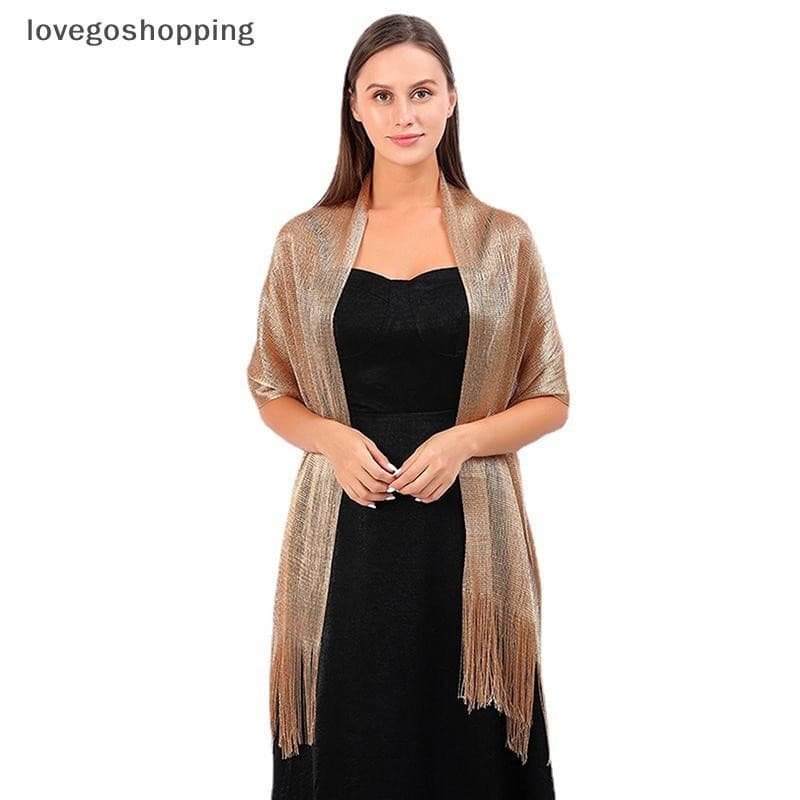 [lovego] Lenço Metálico Brilhante Feminino Vestido De Noite Xale sel Ouro Prata Xales De Festa Nupcial Dama De Honra Cas