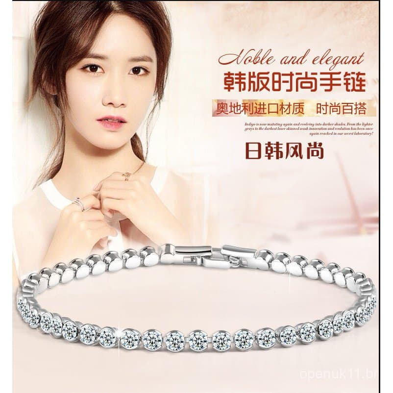 Pulseira feminina elegante com zircônia de cristal, estilo coreano e japonês, banhada a prata, versátil e com um estilo