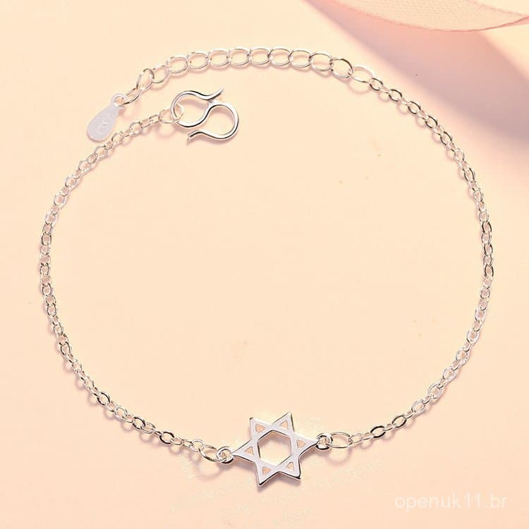 Pulseira de prata com estrela hexagonal vazada, estilo de celebridade coreana, tornozeleira com estrela de seis pontas,