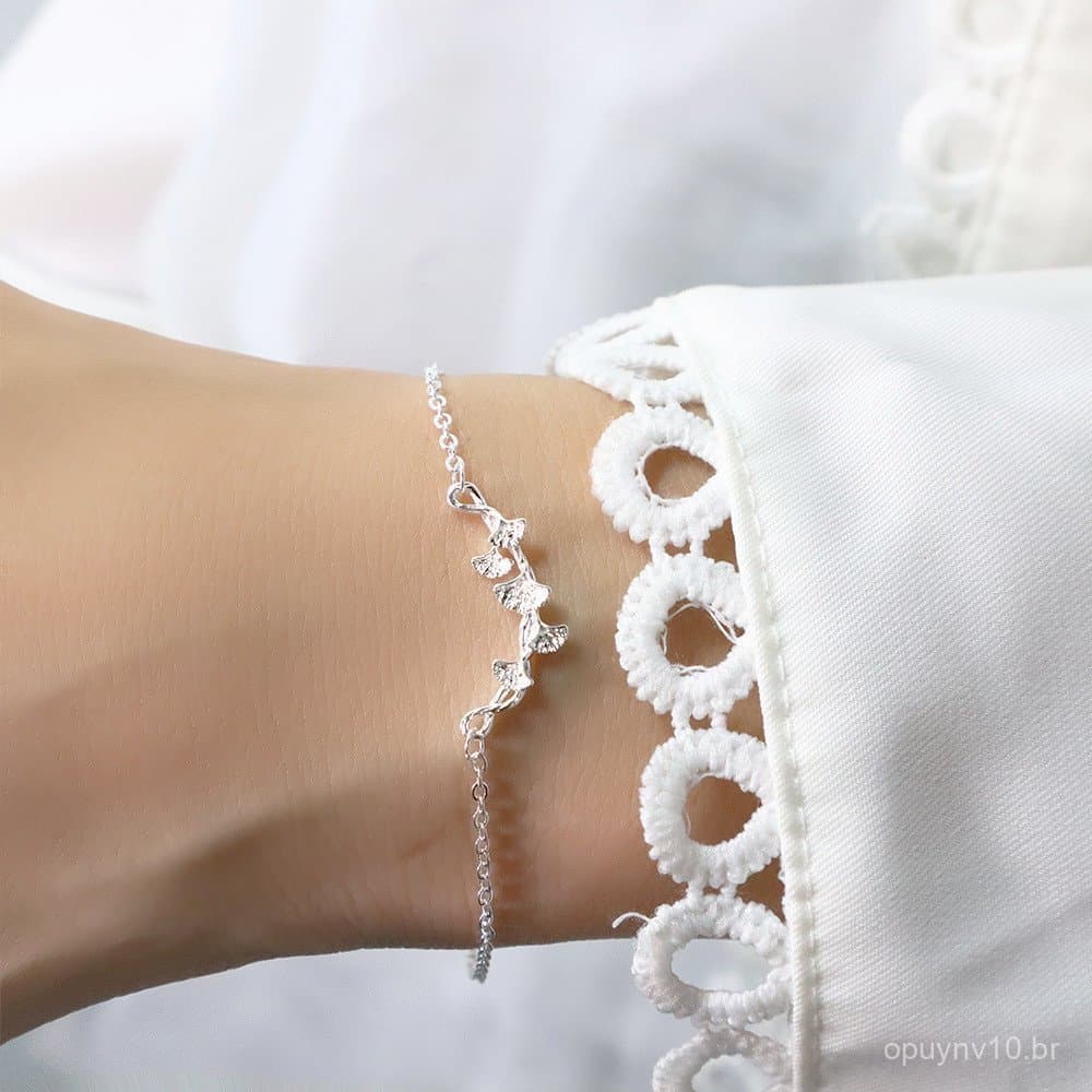 Pulseira feminina com folha de ginkgo em estilo coreano e tema florestal, joia de folha fresca e única, presente simples