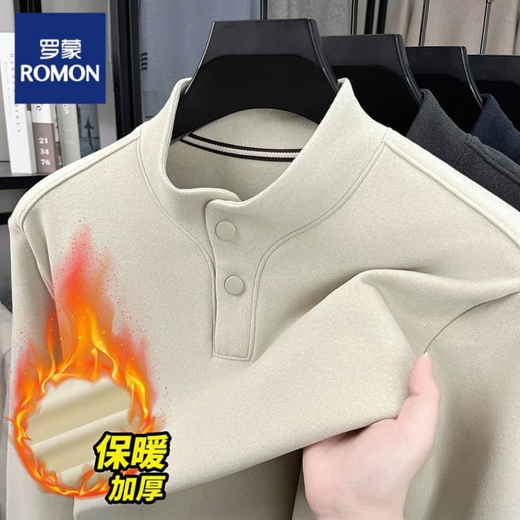 Romon/Romon outono inverno dupla face moletom de lã alemão quente gola alta camisa de manga comprida Casual engrossado r
