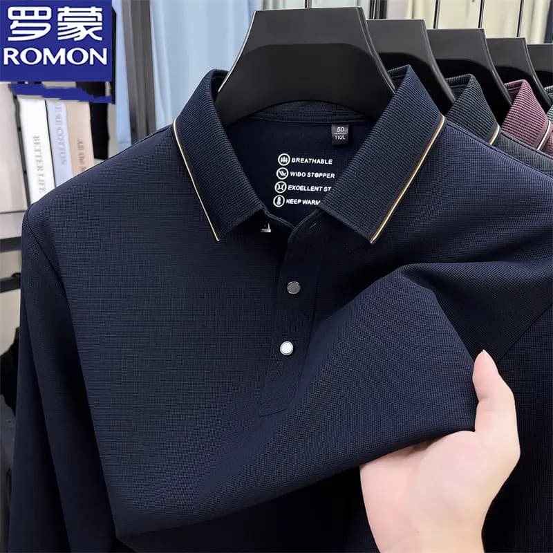 Lomon outono novo estilo camisa Polo masculina de manga comprida respirável Casual All-Match negócios lapela camiseta mo