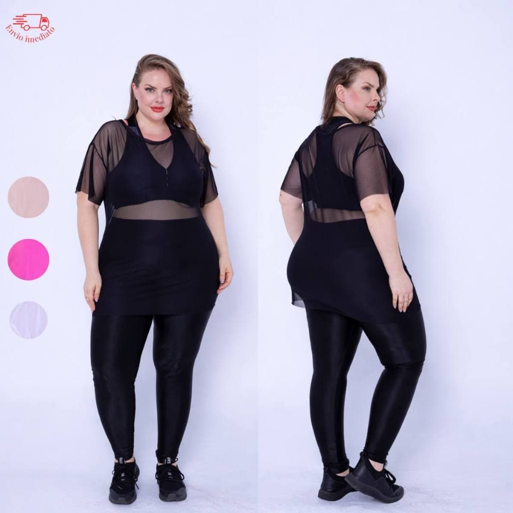 Blusa Feminina Plus Size Tule Vest Leg Academia Treino Várias Ocasiões Leve e Macia