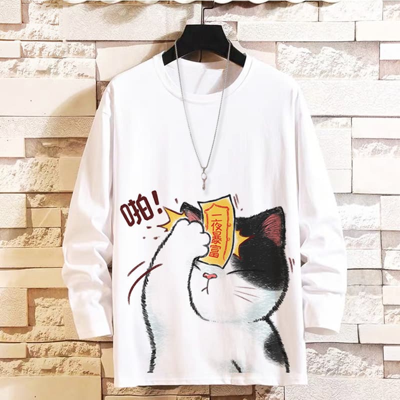 Outono Casual manga comprida camiseta criativa Anime roupas gato bonito japonês estudante roupas na moda impressão
