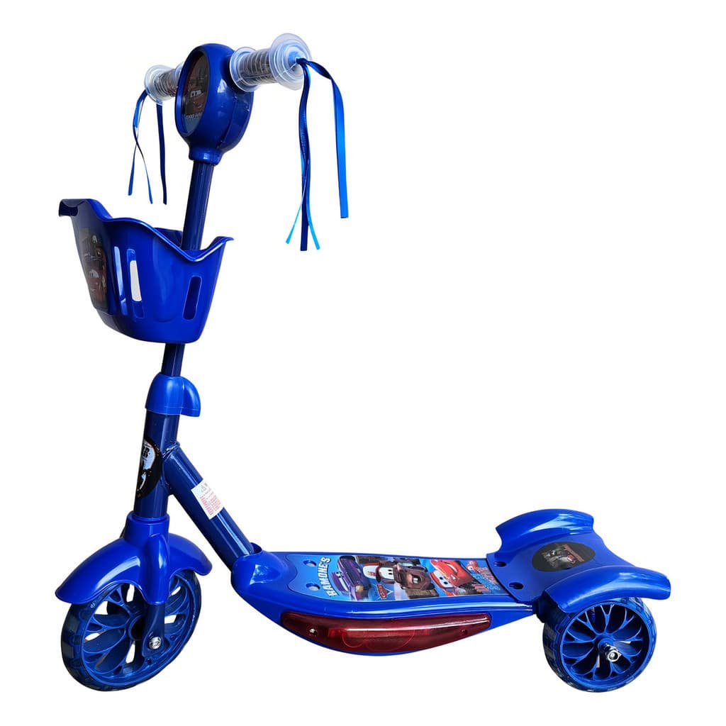 Patinete Infantil Azul com 3 Rodas, Cesto e Funções Luminosas