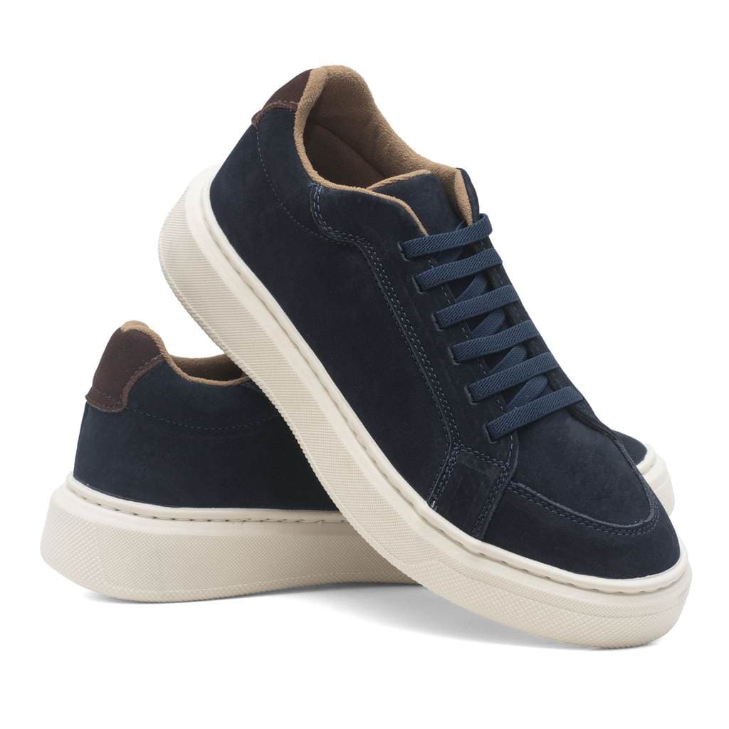 Sapatênis Casual Masculino em Couro Nobuck Azul Sola Costurada