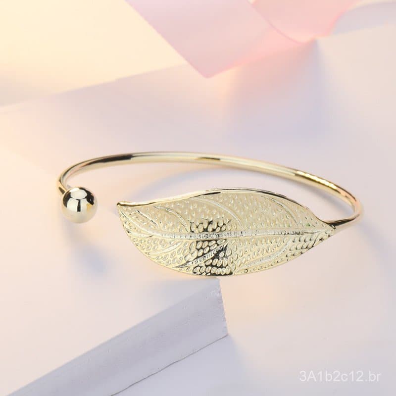 Pulseira Aberta Zhenrong com Design de Folha - Doce, Artística, Elegante, Fresca e Simples - Joia Original e Moderna com