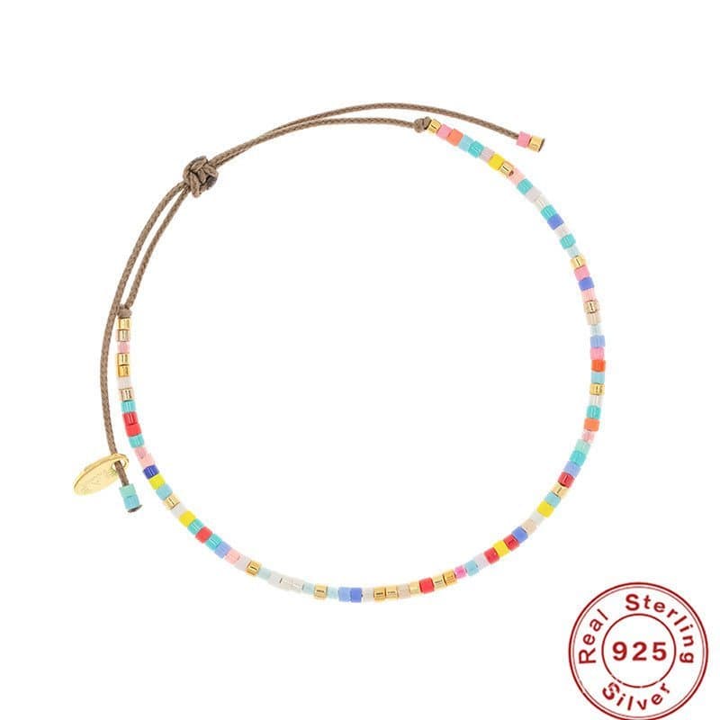 Pulseira de prata esterlina S925 com contas, estilo boêmio, turquesa, contas pequenas de cores mistas, pulseira dopamina