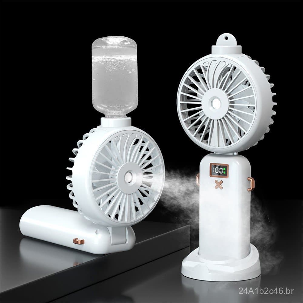 Ventilador Mini Ar Condicionado Hidratante com Display Digital, Novo Ventilador de Pulverização Dobrável para Pendurar n