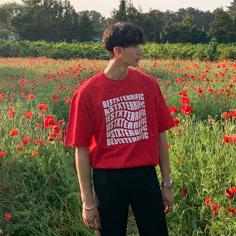 Estilo coreano Super quente cec camiseta de manga curta masculino estilo Hong Kong torcido carta topo rosa casal meia ma