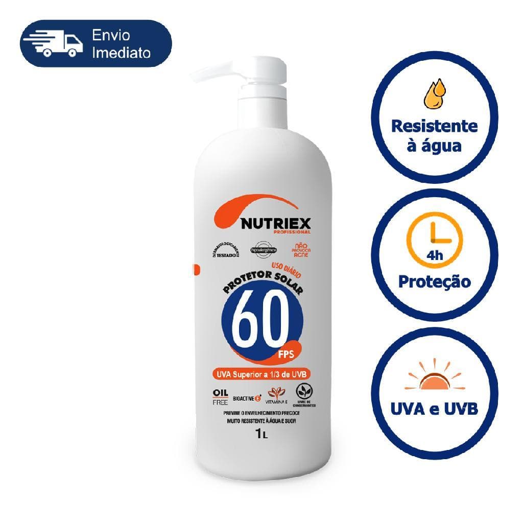 Protetor Solar FPS 60 Nutriex 1 Litro Bombona EPI Profissional Alto Rendimento Toque Seco