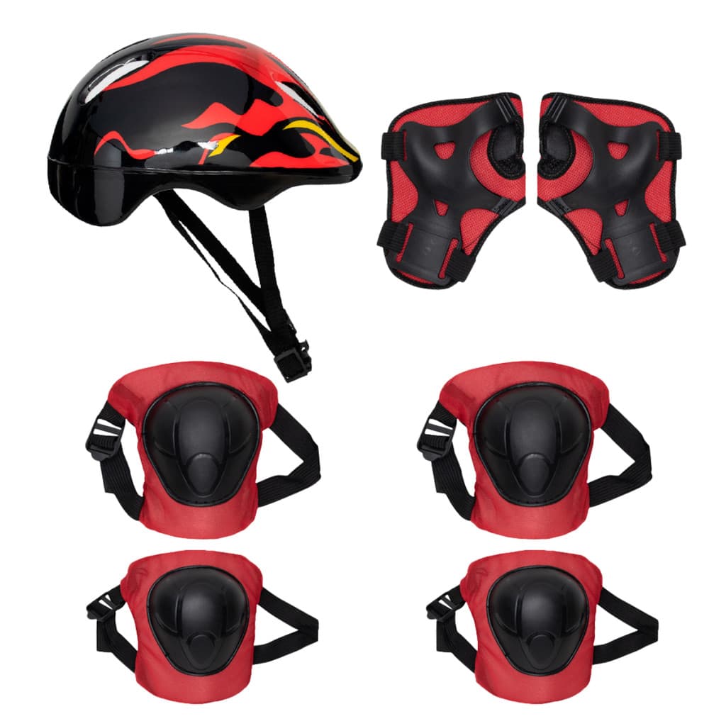 Kit Proteção Infantil Capacete Cotoveleira Joelheira Munhequeira Zippy Toys KJ19VM Vermelho Chamas Skate Bike Patins