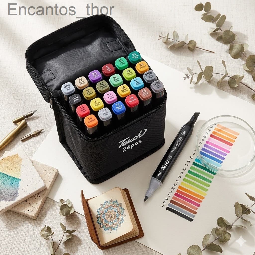 Kit 24 Canetas Marcadores Ponta Dupla Touch - Estojo Escolar e ArtísticoM5AK